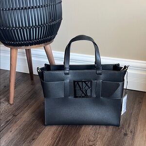 Emporio Armani Black Leather Tote with Tag